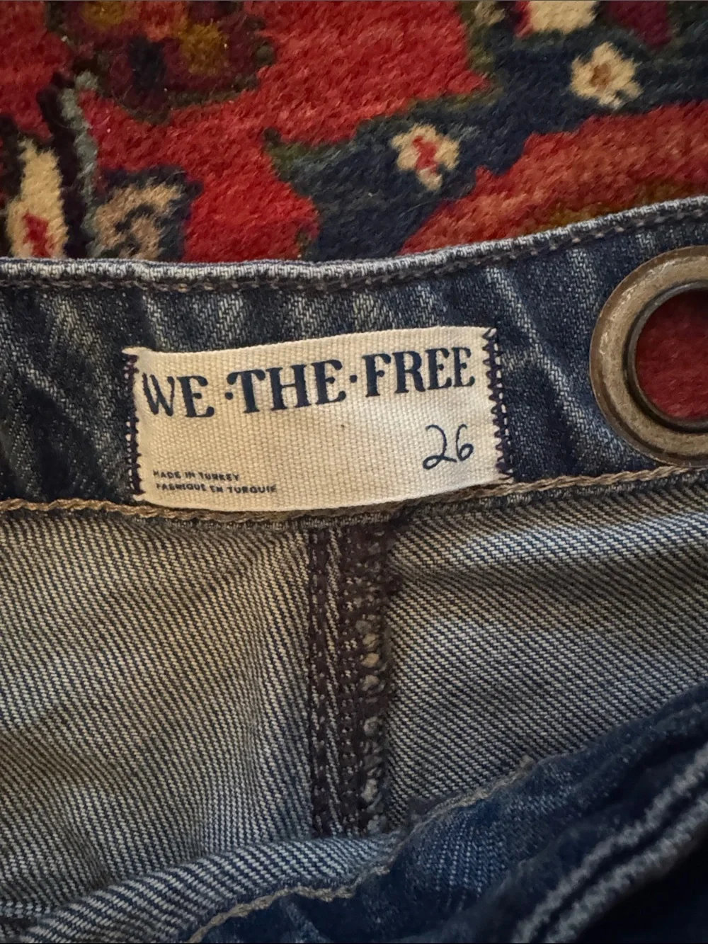 Free People Moxi Distressed Blue Washed Boyfriend Jeans with Paint Splatter - Picture 2 of 3
